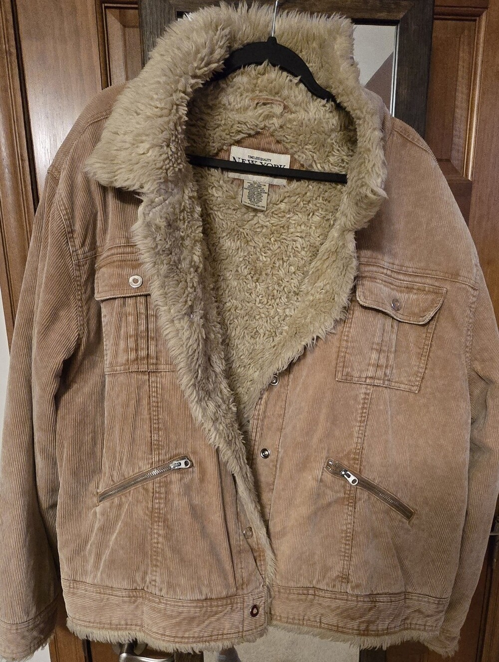 3X Women's Taupe Corduroy Sherpa-Lined Jacket